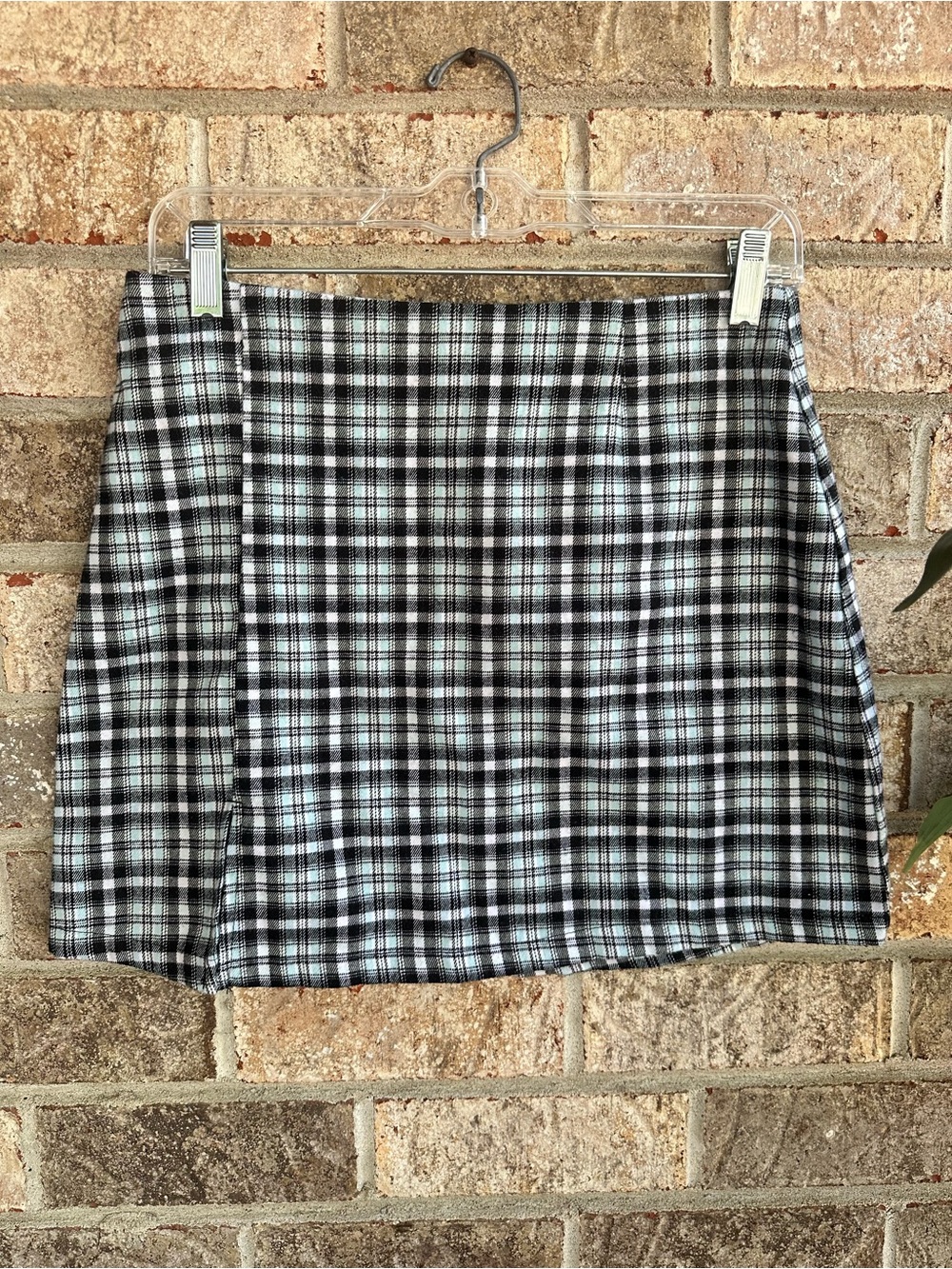 Y2K Preppy Flannel Plaid Mini Skirt front slit